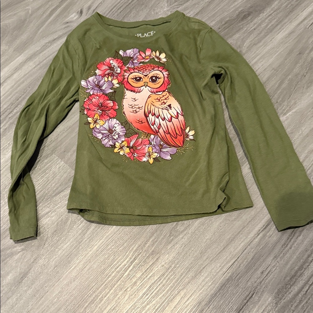 PLACE Kids Green Owl Graphic Long Sleeve Shirt